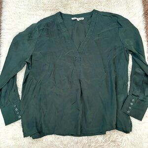 Lola River Satin Dark Green Long-Sleeved Shirt | XL | NWOT